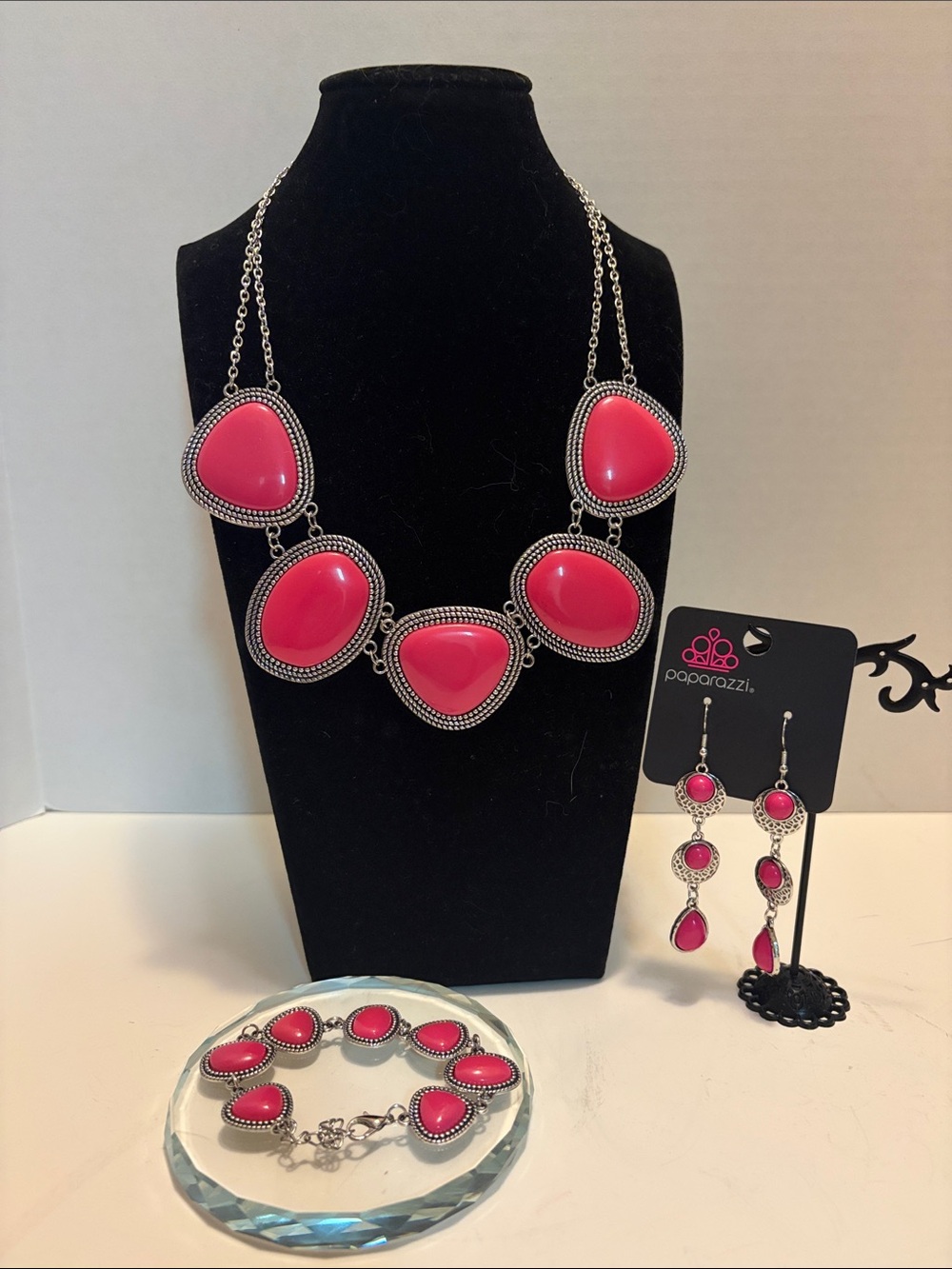 paparazzi Pink Statement Necklace, Bracelet & Earring Set